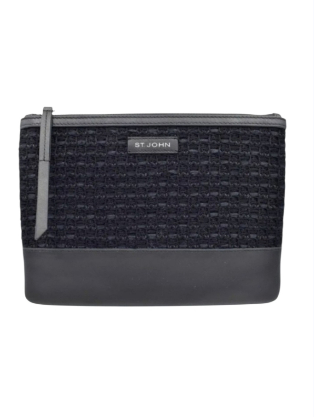 St. John Knits Wool Blend Leather Trim Clutch Flat Bag